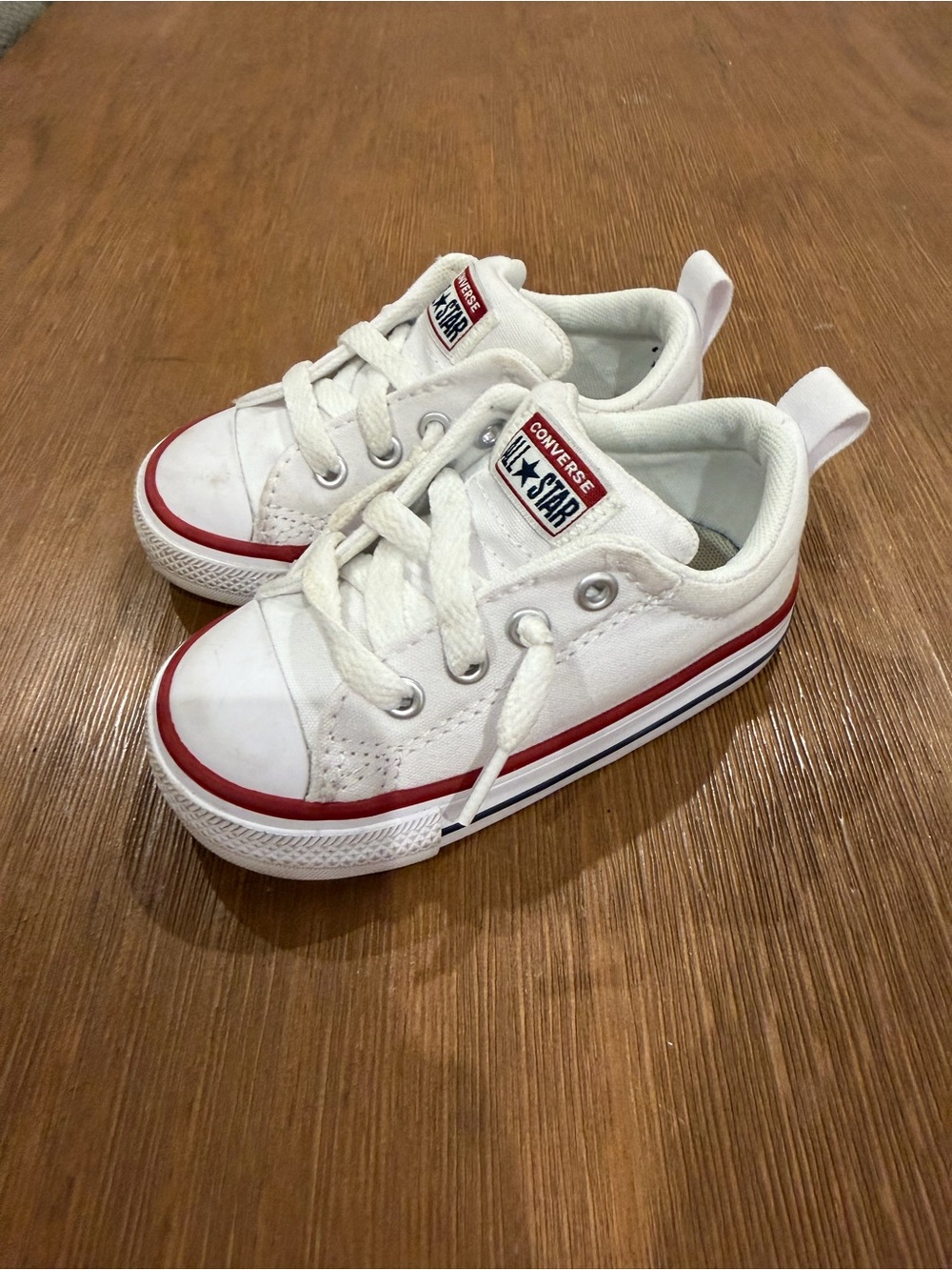 Converse Kids White Low-Top Canvas Sneakers with Red and Navy Trim